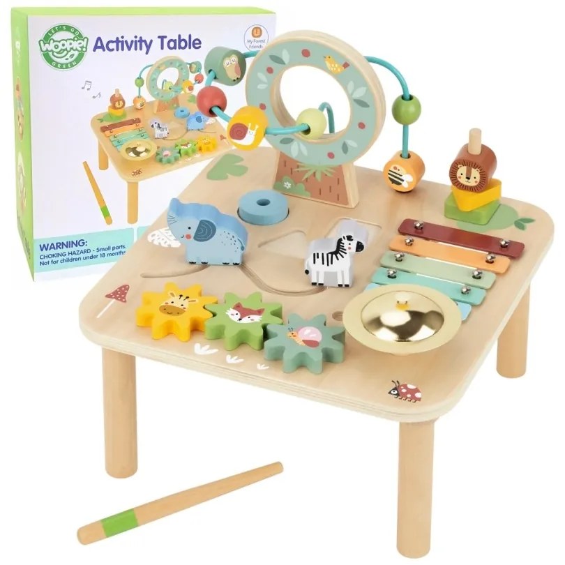 Woopie green drewniany stolik edukacyjny muzyczny labirynt sensoryczny 5w1