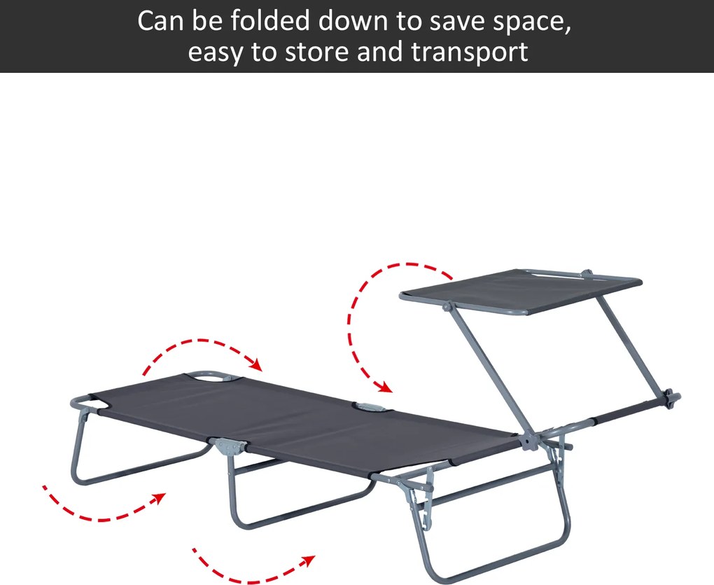 Outsunny leżak ogrodowy składany z daszkiem przeciwsłonecznym leżak plażowy szary 187x58x36 cm | Aosom PL