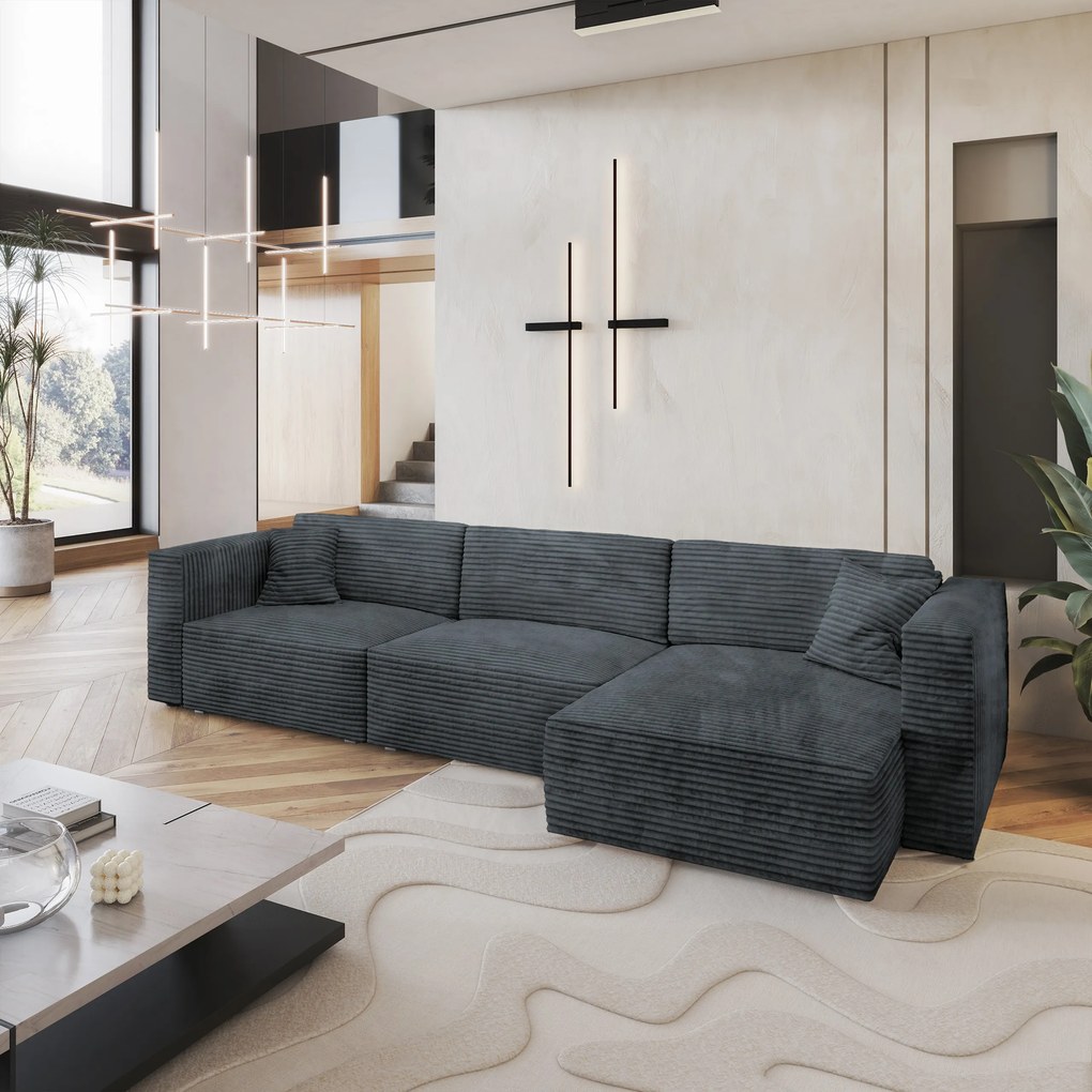 Masseno Narożnik TOLMO z funkcją spania i pojemnikiem na pościel Narozniki L, Rozkładana sofa - Szary, TILIA 85