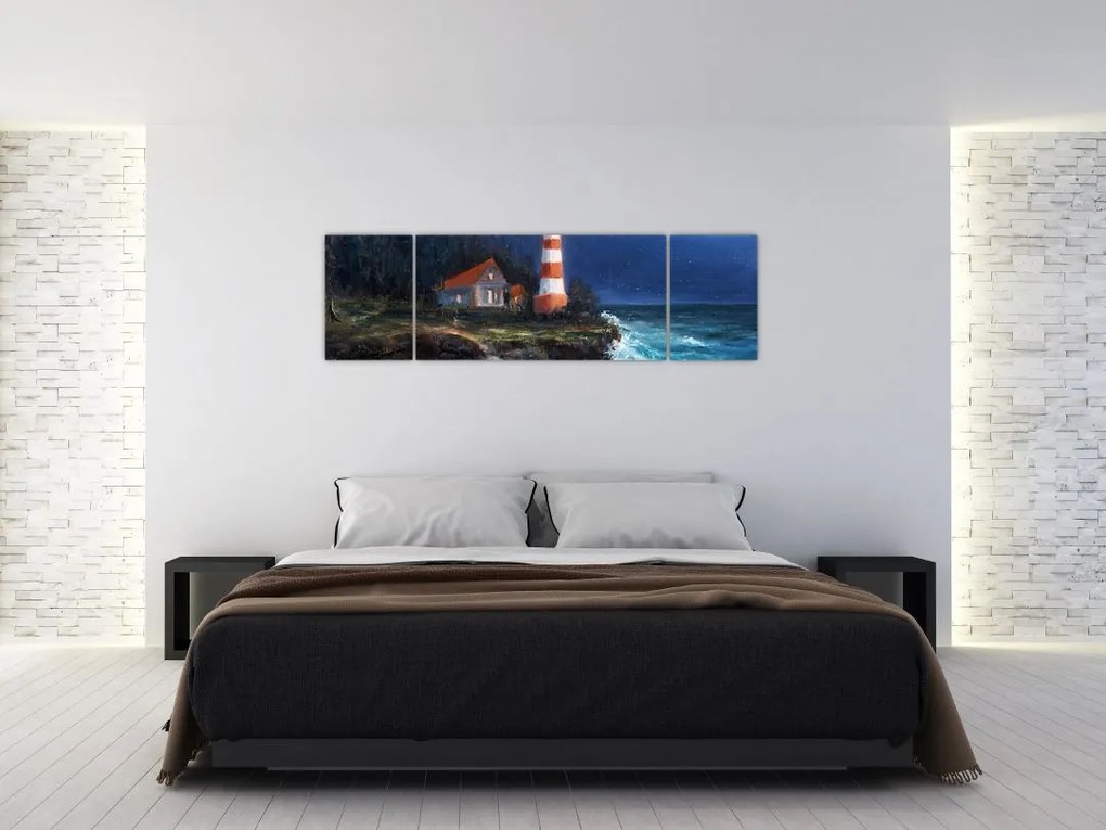 Obraz - Latarnia morska na brzegu oceanu, akwarela (170x50 cm)