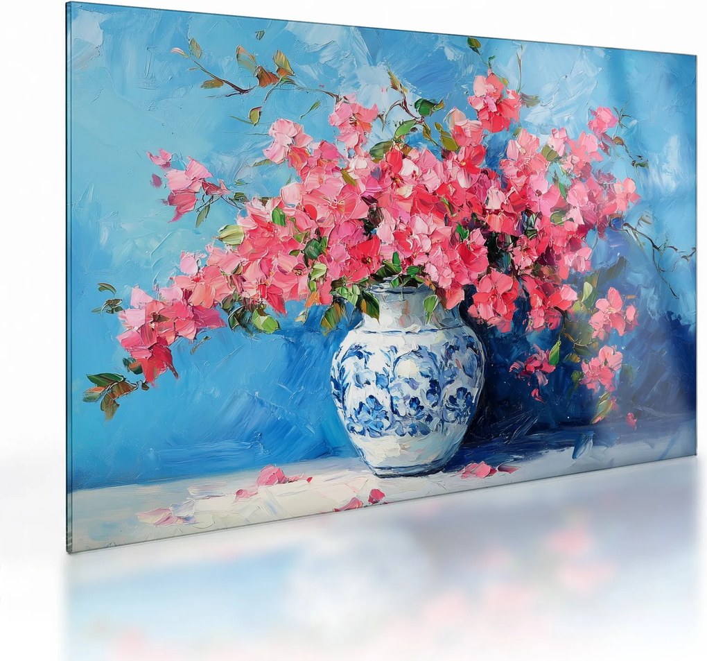 Obraz na szkle - Wazon z różowymi kwiatami (70x50 cm)