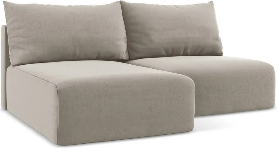 Szarobrązowy aksamitny rozkładany narożnik ze schowkiem (lewostronny/z szezlongiem) Kalena – Makamii