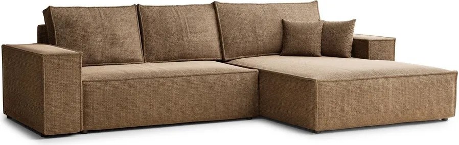 Jasnobrązowy rozkładany narożnik ze schowkiem z tkaniny szenilowej (prawostronny/z szezlongiem) Maze – Maison de Rêve