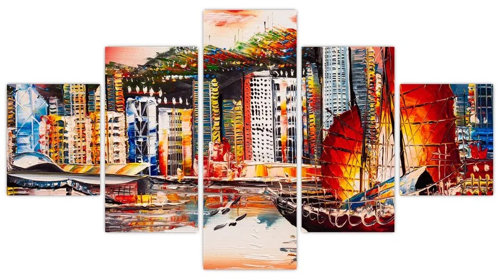Obraz - Victoria Harbor, Hong Kong, obraz olejny (125x70 cm)