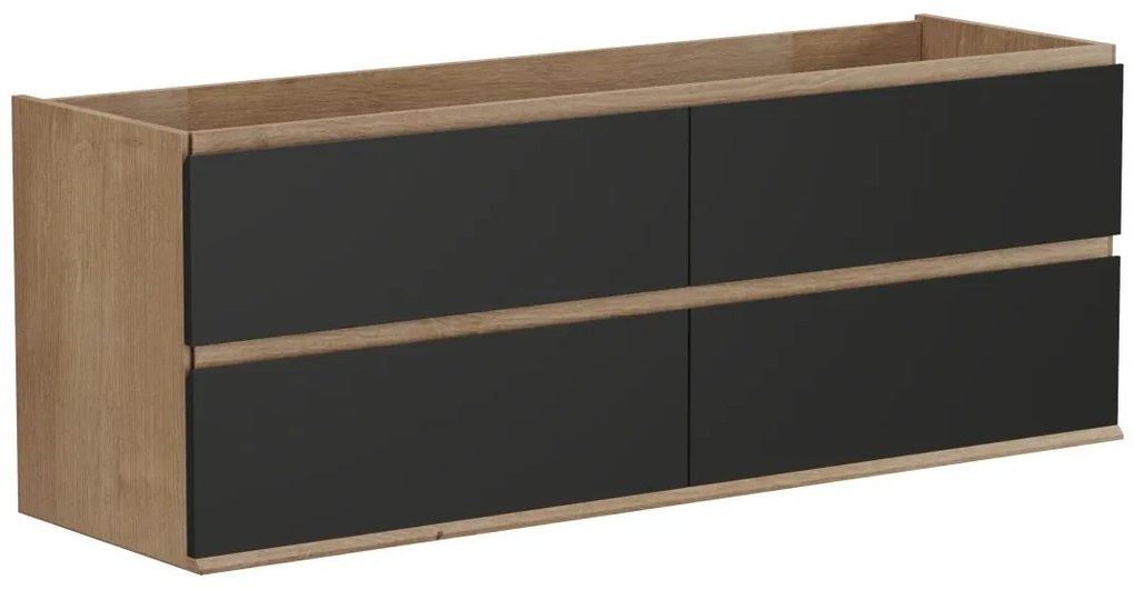 Szafka pod umywalkę wisząca – jasny naturalny i czarny – 150 cm – SABURI