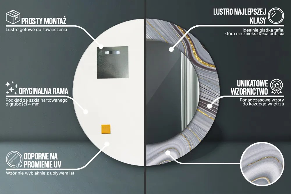 Szary marmur Lustro dekoracyjne okrągłe