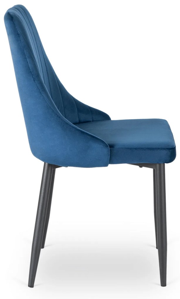 Zestaw Stół Okrągły Rozkładany HARRY 102-142 cm Dąb Artisan/Czarny i 4 Krzesła Tapicerowane BARI Granatowe Nowoczesne