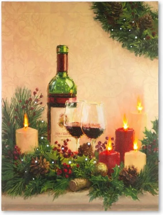 Podświetlany obraz - świece z winem, 5 LED, 30 x 40 cm