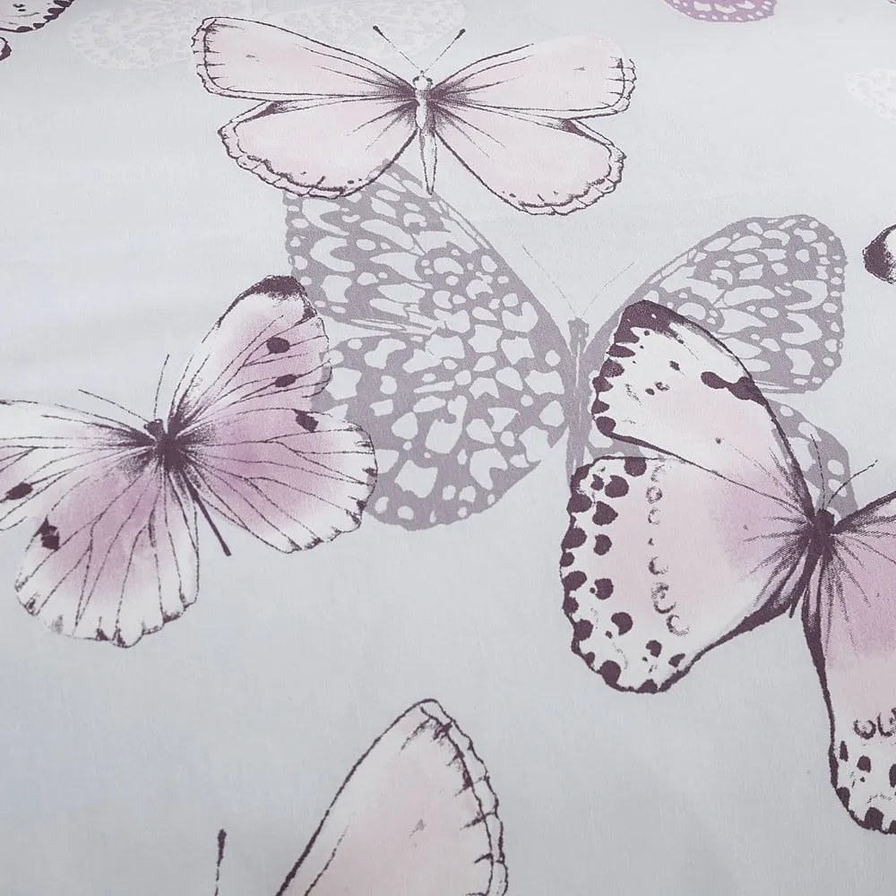 Różowo-jasnoszara pościel dwuosobowa 230x220 cm Scatter Butterfly – Catherine Lansfield