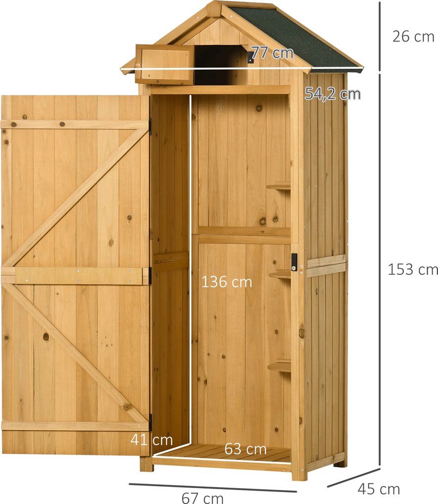 Outsunny szafka ogrodowa szopa na narzędzia z półkami dach z papy drewno żółty