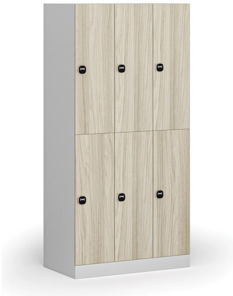 Szafka skrytkowa, 6 schowków, 1850 x 900 x 500 mm, demontaż, zamek RFID, drzwi laminowane, dąb naturalny