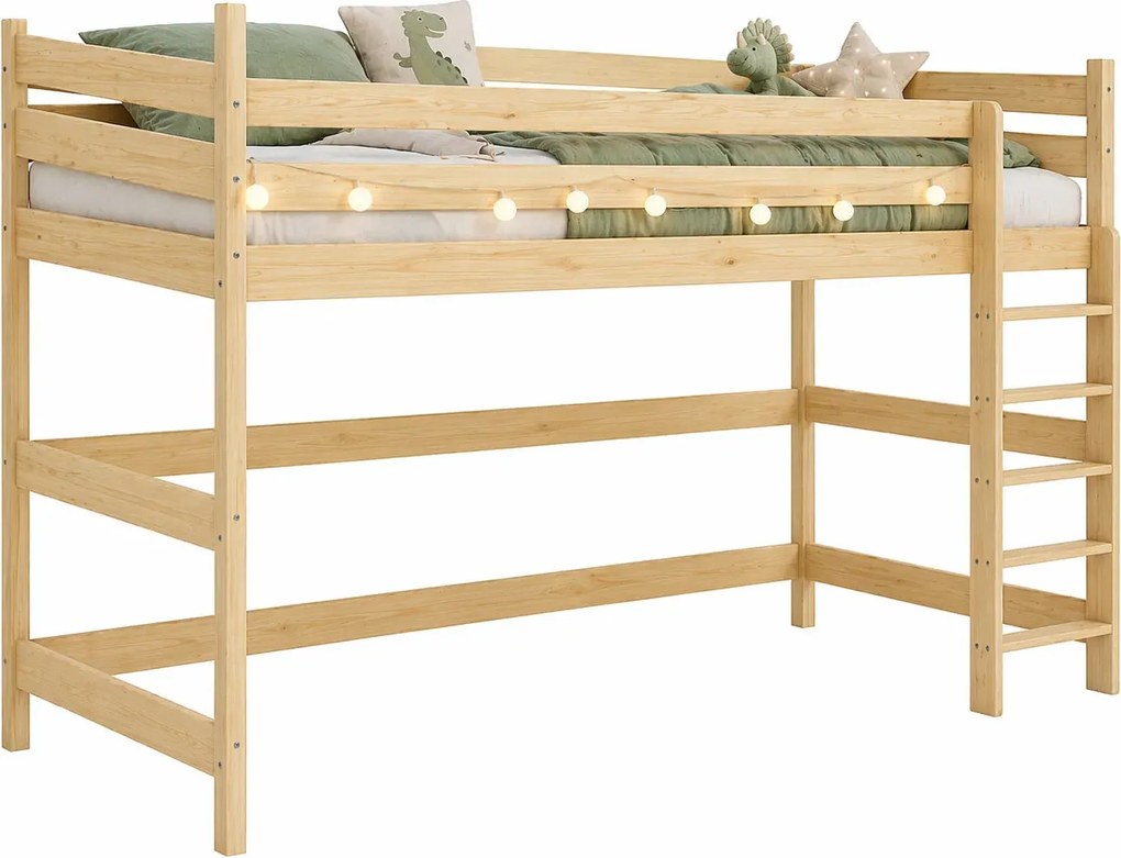 Lakierowane sosnowe łóżko dla dziecka na antresoli - 5 rozmiarów C9-H70