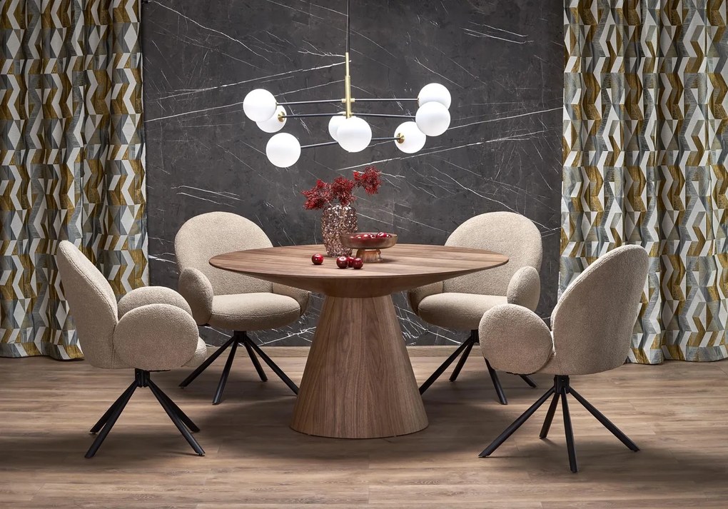 Obrotowy fotel jadalniany K498 z tkaniny bouclé