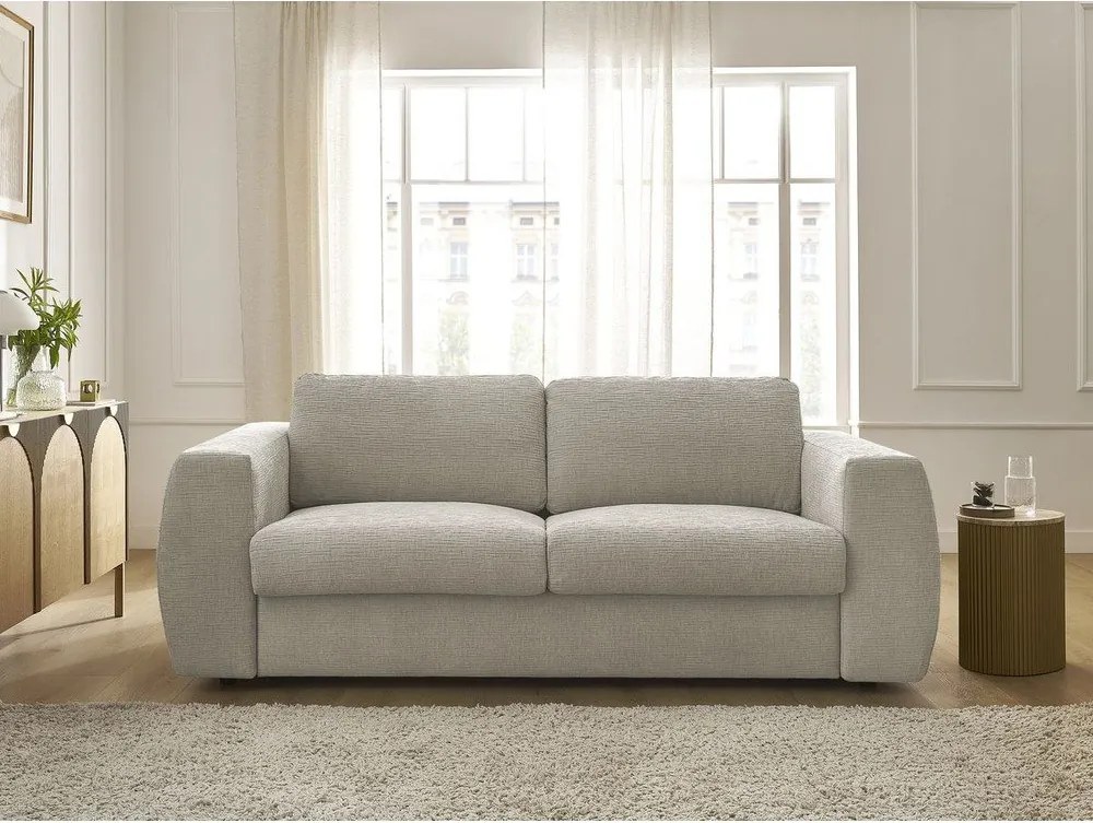 Beżowa rozkładana sofa do spania z tkaniny szenilowej 240 cm Hugo – Bobochic Paris