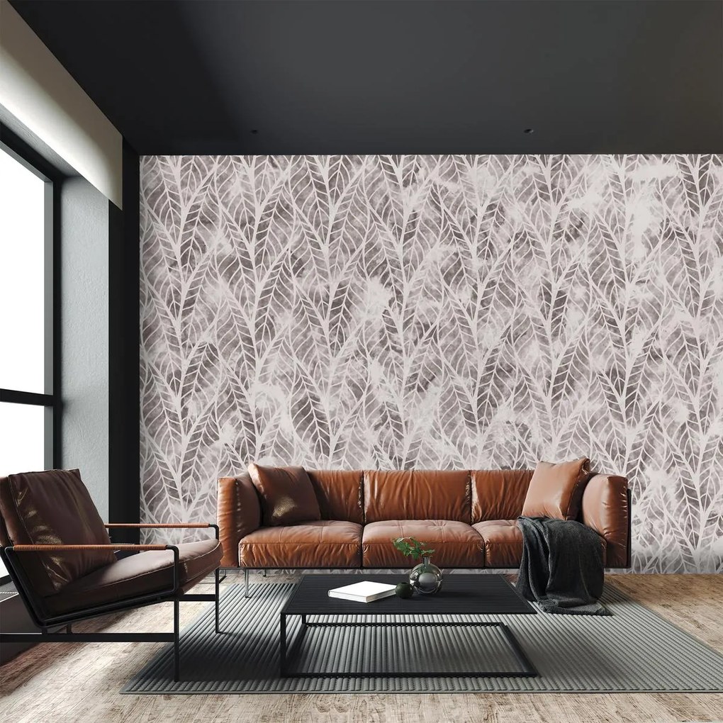 Fototapeta - Ażurowe liście, szara (196x136 cm)