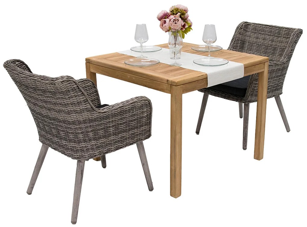 Zestaw ogrodowy teak VICTORIA QUATRO 1+2 (szary)