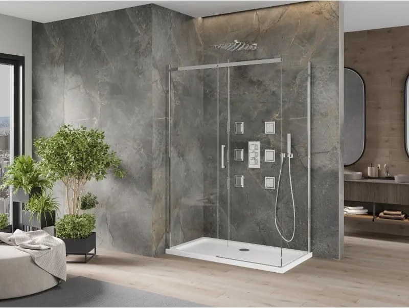 Mexen Omega kabina prysznicowa rozsuwana 130 x 70 cm, transparent, chrom + brodzik Flat - 825-130-070-01-00-4010