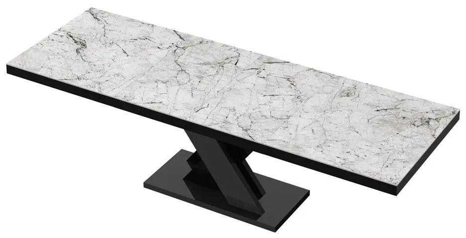 Stół rozkładany XENON LUX 160(256)x89 biały marmur venatino/czarny połysk HUBERTUS