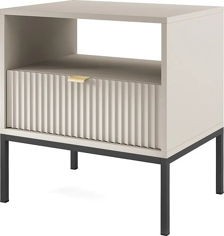 Stolik nocny: 1 szuflada, kaszmir, stelaż czarny, 54 x 56 x 39 cm, uchwyty złote