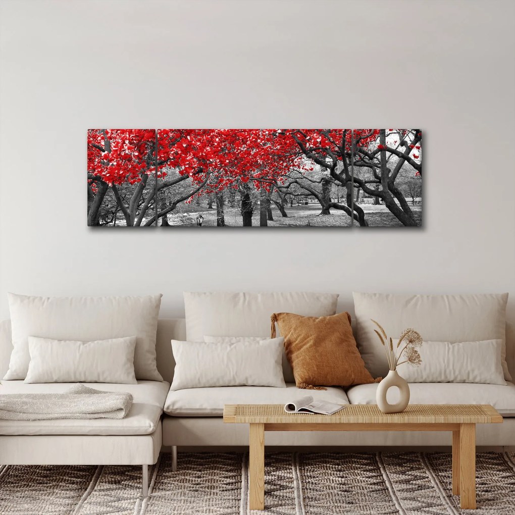 Obraz - Czerwone drzewa, Central Park, New York (170x50 cm)