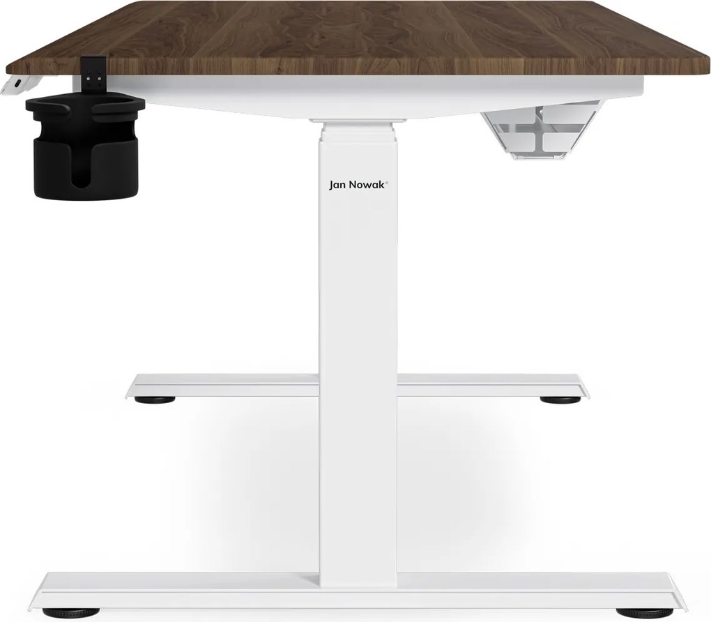 Biurko elektryczne z regulacją wysokości ergonomiczne białe/orzech,1400x700 mm: ARIA