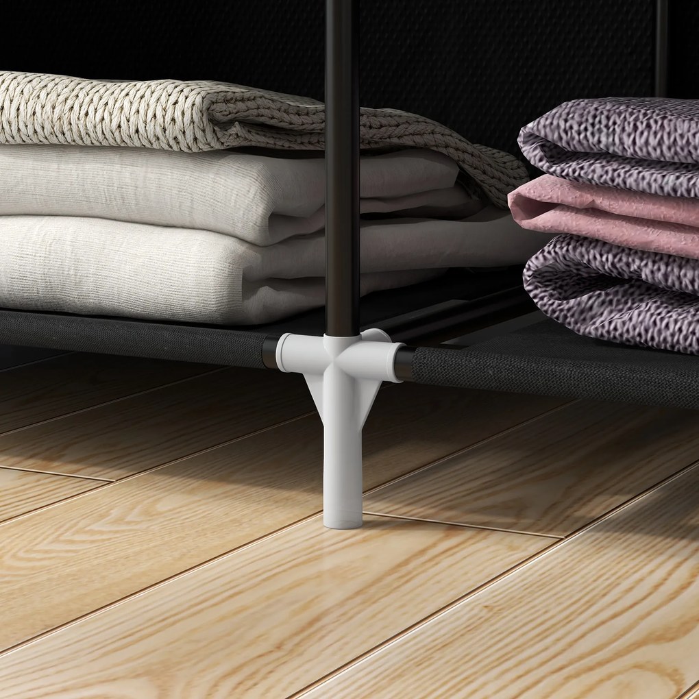 HOMCOM Szafa z tkaniny, Rozwiązanie do przechowywania, 6 półek, 1 drążek na ubrania, Czarny