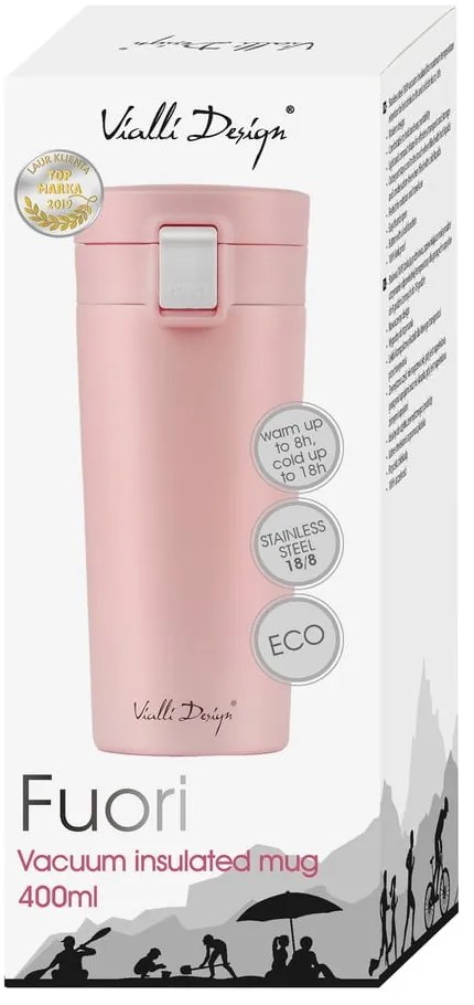 Różowy podróżny kubek termiczny Vialli Design Fuori, 400 ml