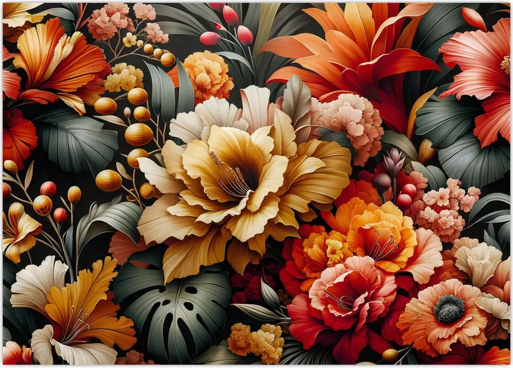 Obraz - Pomarańczowo-czerwone kwiaty (70x50 cm)