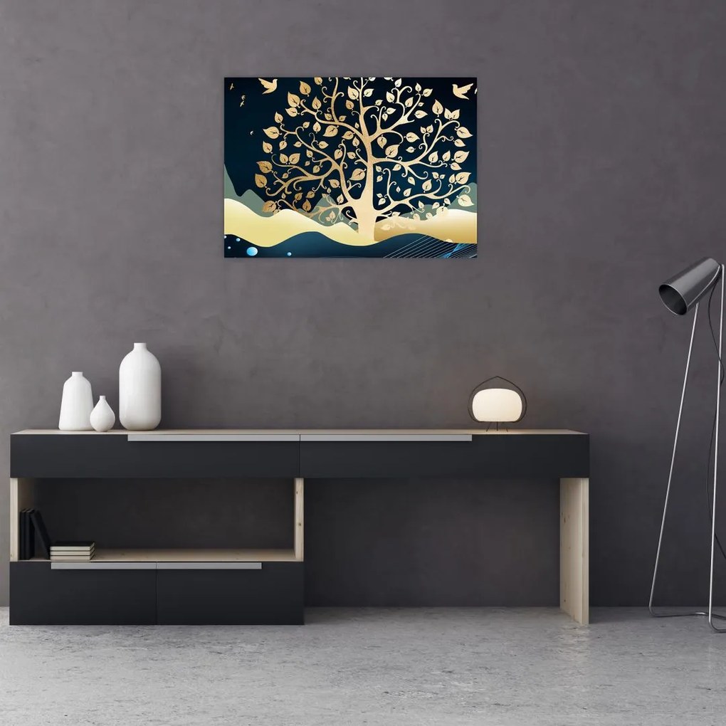 Obraz na szkle złotego drzewa (70x50 cm)