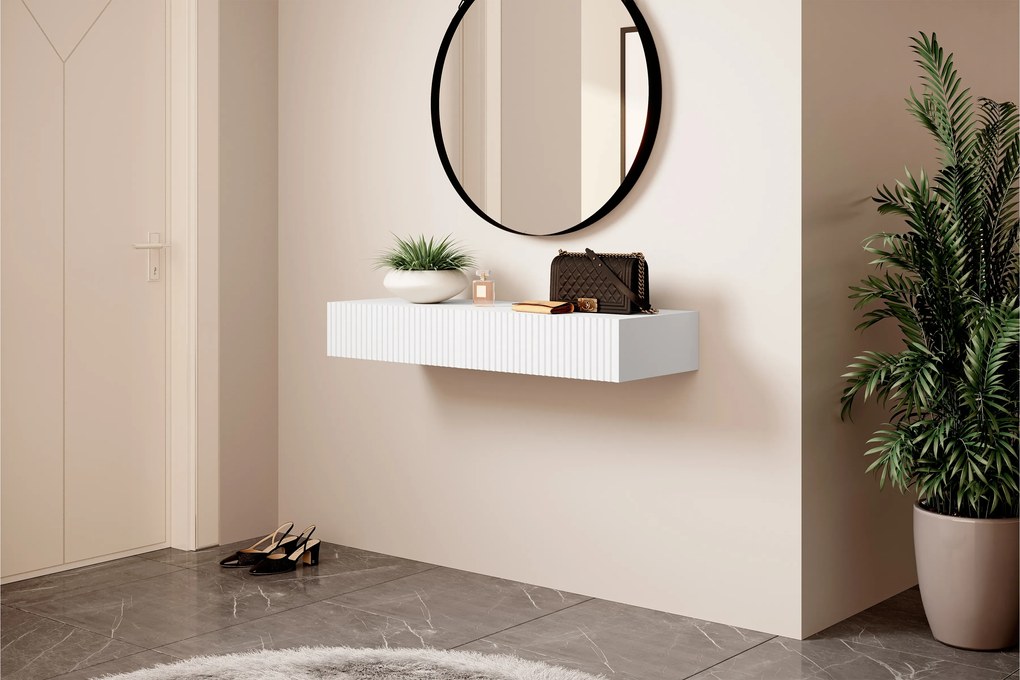 Wiszące biurko Nicole 100 cm z szufladami - biały / biały mat