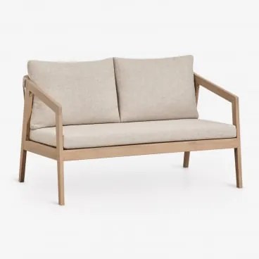 Sofa Dwuosobowa Z Drewna Akacjowego I Plecionej Liny Kaela Jasny Akacjowy Brąz & Tkaniny Piaskowy Brąz - Sklum