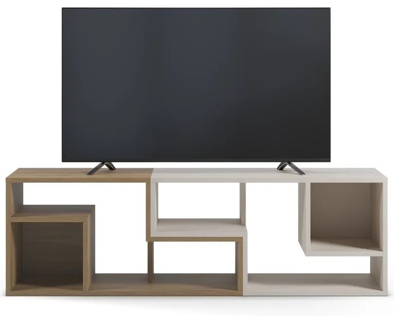 Biała/w naturalnym kolorze narożna szafka pod TV w dekorze dębu 145x45x35 cm Glina – Marckeric