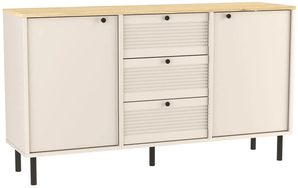 Duża komoda z szufladami i szafkami 150 cm kaszmir + dąb artisan D9-G49