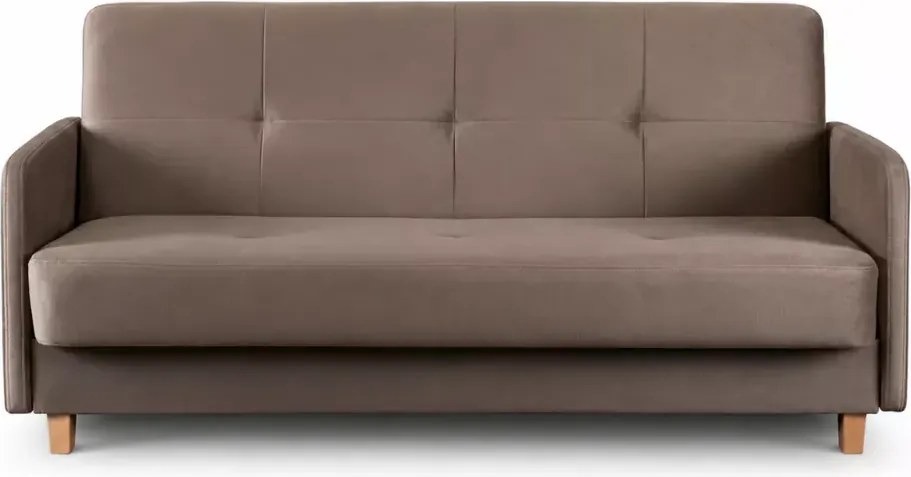 Sofa rozkładana Kareri z pojemnikiem na pościel i funkcją spania – welur, klasyczna