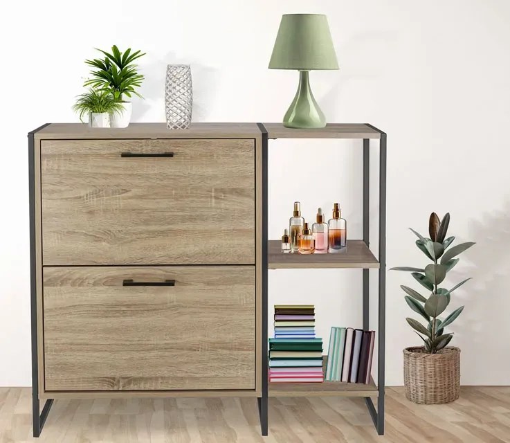 Dwukomorowa loftowa szafka na buty z otwartymi półkami S9-L24