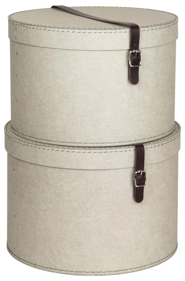 Beżowe kartonowe pojemniki zestaw 2 szt. z pokrywką ø 37,5x25 cm Rut Canvas Paper Laminate – Bigso