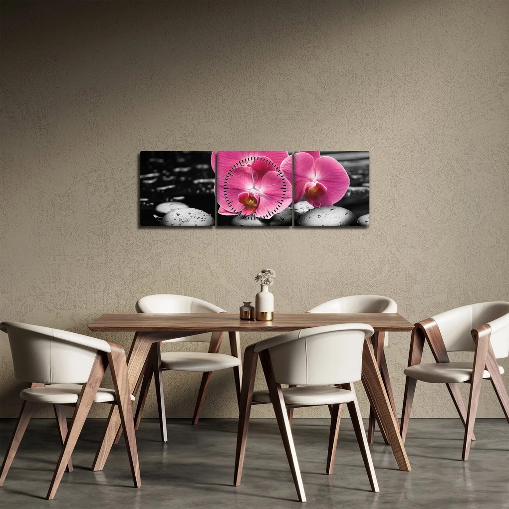 Obraz - Różowe orchidee (z zegarem) (90x30 cm)