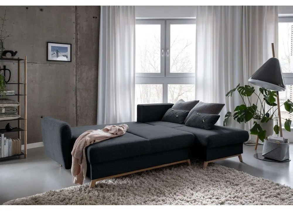 Ciemnoszary narożnik rozkładany Miuform Scandic Lagom, prawostronny