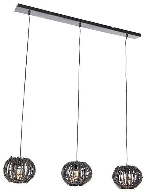 Rustykalna lampa wisząca czarna owalna 3-światłowa - Canna Rustykalny / Vintage Oswietlenie wewnetrzne