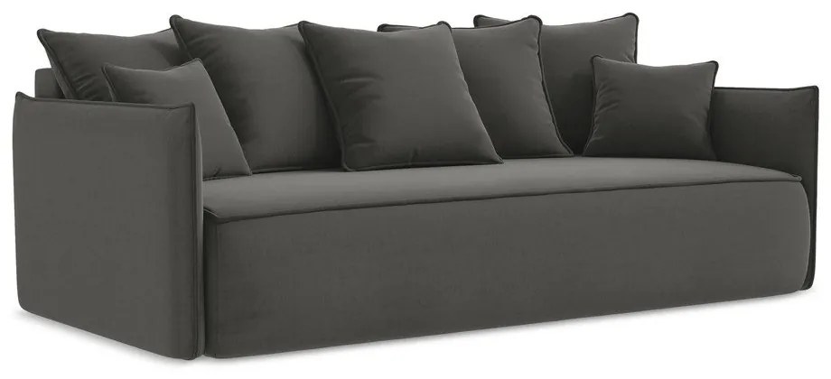 Ciemnoszara aksamitna rozkładana/ze schowkiem sofa 225 cm Hula – Makamii