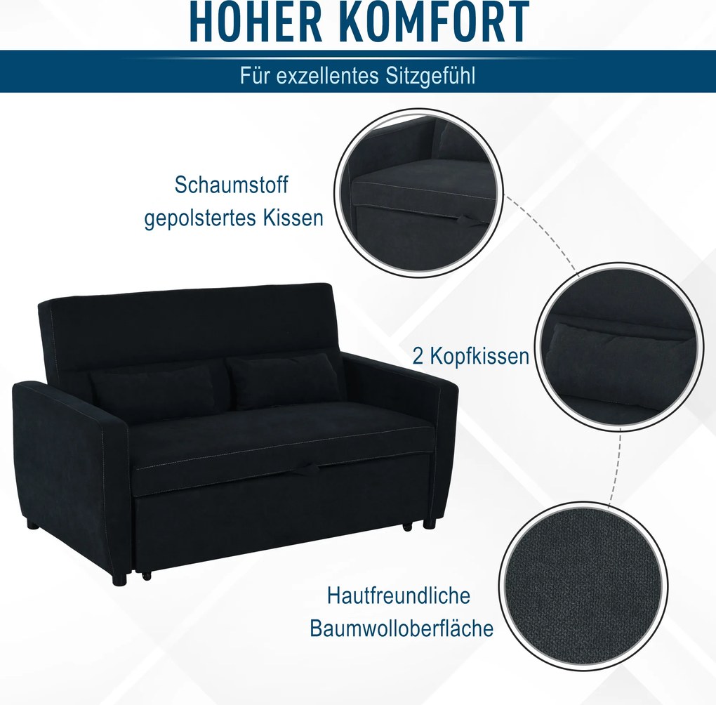 HOMCOM Sofa rozkładana 2 osobowa szezlong z tkaniny ciemnoszara do salonu nowoczesna | Aosom PL