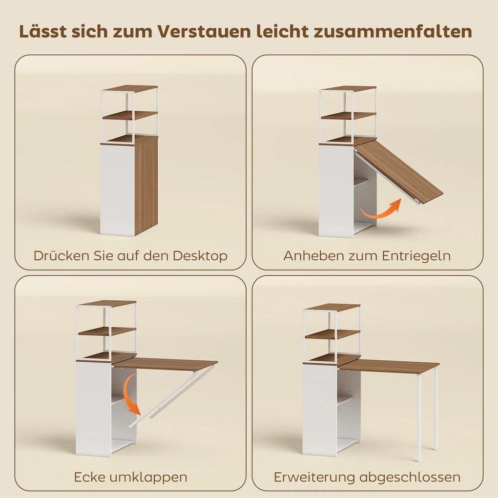 HOMCOM Biurko składane z 4 półkami Biurko komputerowe Stół do pracy 105 x 60 x 127 cm Drewno naturalne | Aosom PL