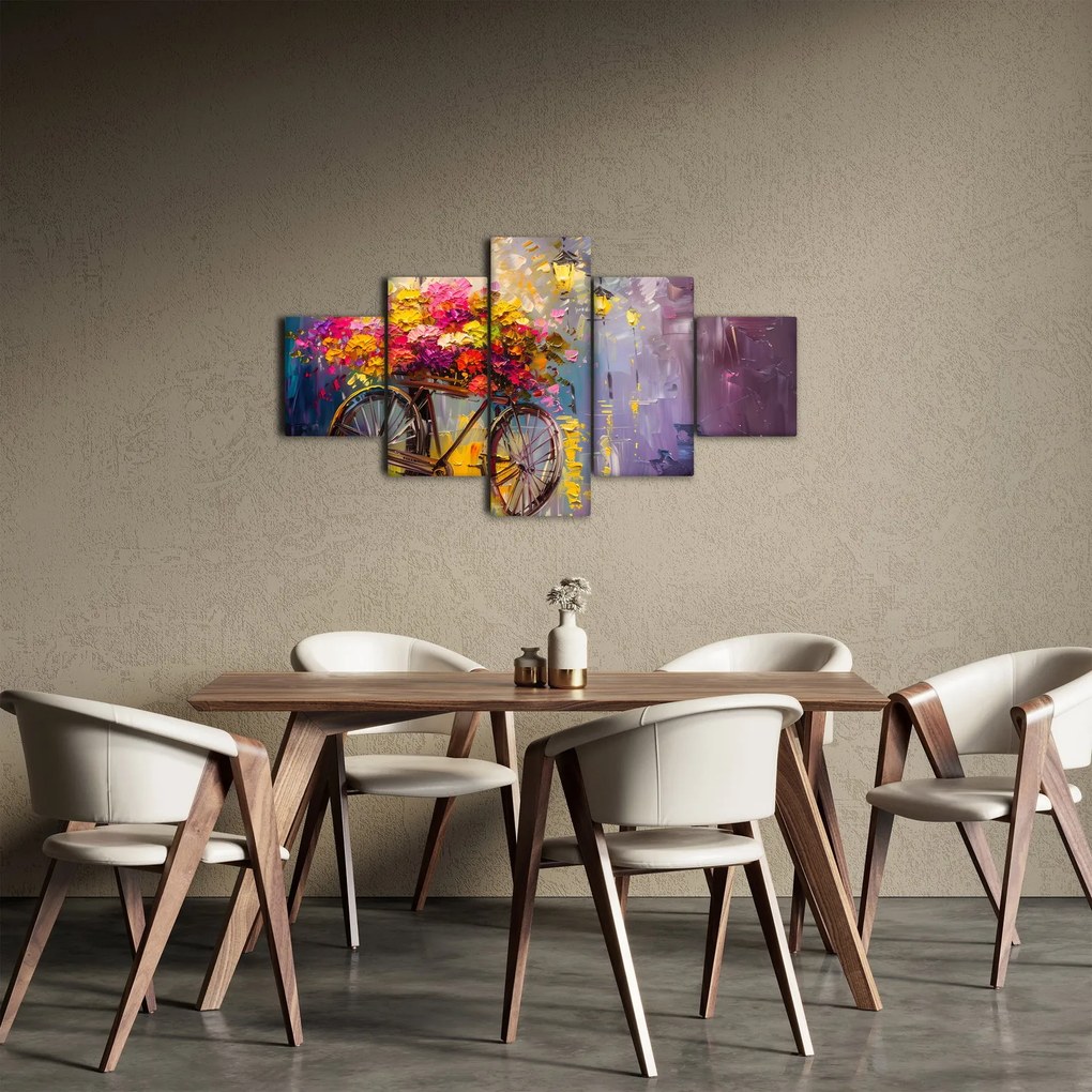 Obraz - Koło z kwiatami (125x70 cm)