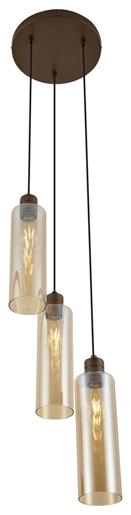 Lampa wisząca w stylu Hotel Chic ciemny brąz z bursztynowym szkłem 3-źródłowa - StavelotElegancki hotelowy Oswietlenie wewnetrzne