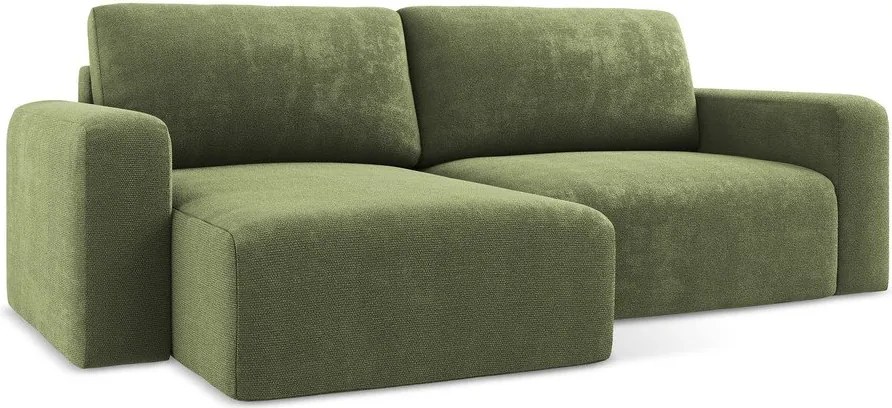 Zielony rozkładany/ze schowkiem narożnik z tkaniny szenilowej (lewostronny/z szezlongiem) Kona – Makamii