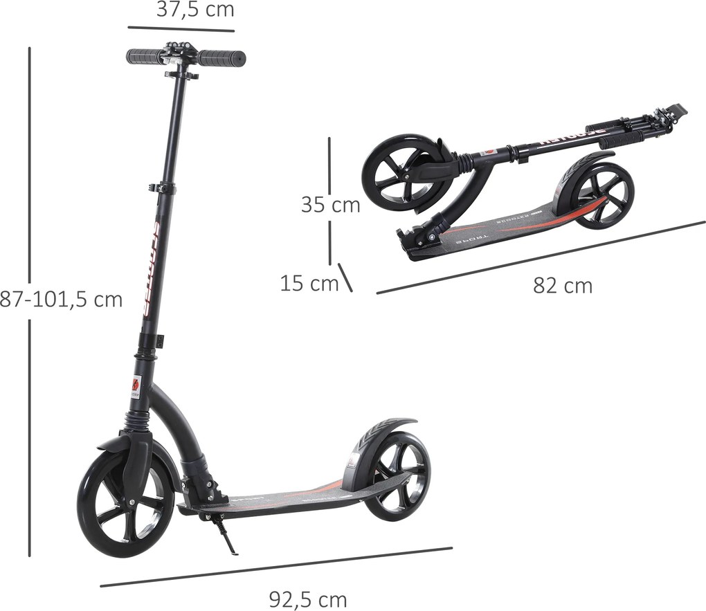 Homcom Hulajnoga Dziecięca Regulowana z Amortyzacją Czarna Aluminiowa | Aosom PL