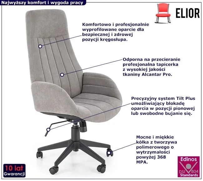 Szary tapicerowany fotel obrotowy L2-A36