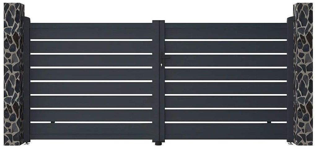 Brama wjazdowa rozwierna PRIMO, ażurowa, z aluminium w kolorze antracytowym – 350 × 158 cm (szer. × wys.)