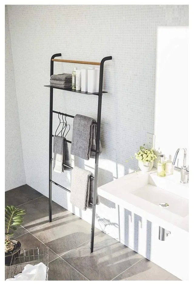 Czarny wieszak z półką YAMAZAKI Tower Ladder