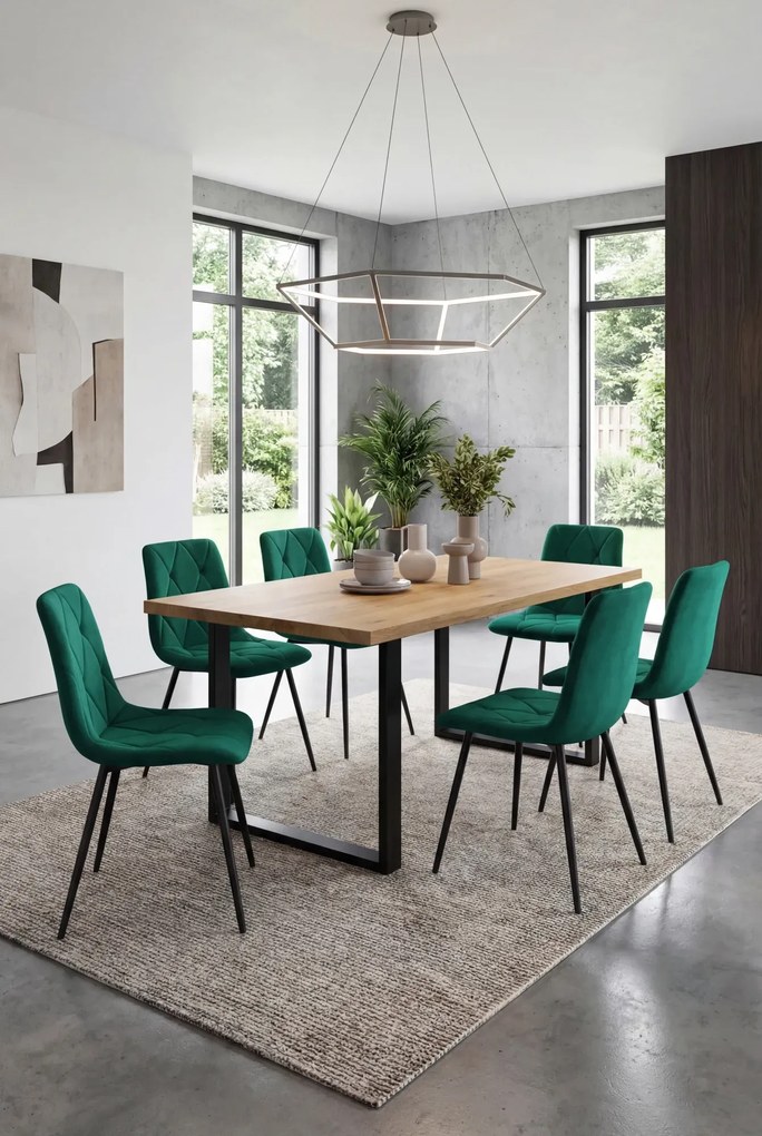 Zestaw 4 zielonych krzeseł welurowych C3-M66